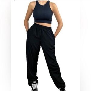 Brandy Melville Black Satin Track Pants medium Streetwear Athleisure Travel
